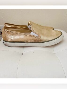 SPERRY Gold Metallic Leather Sneakers Boat Shoes